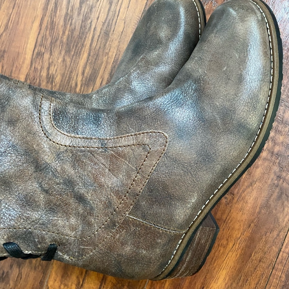 Lace up leather boots vintage grey Wolky's size 41 eu zipper side preowned - Picture 3 of 11